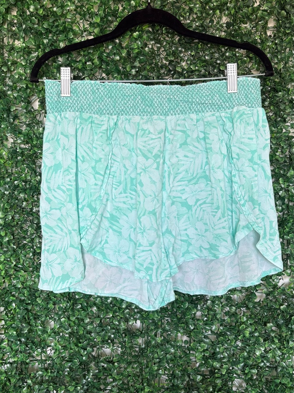 High-Waist Mint Floral Flow Skort Shorts